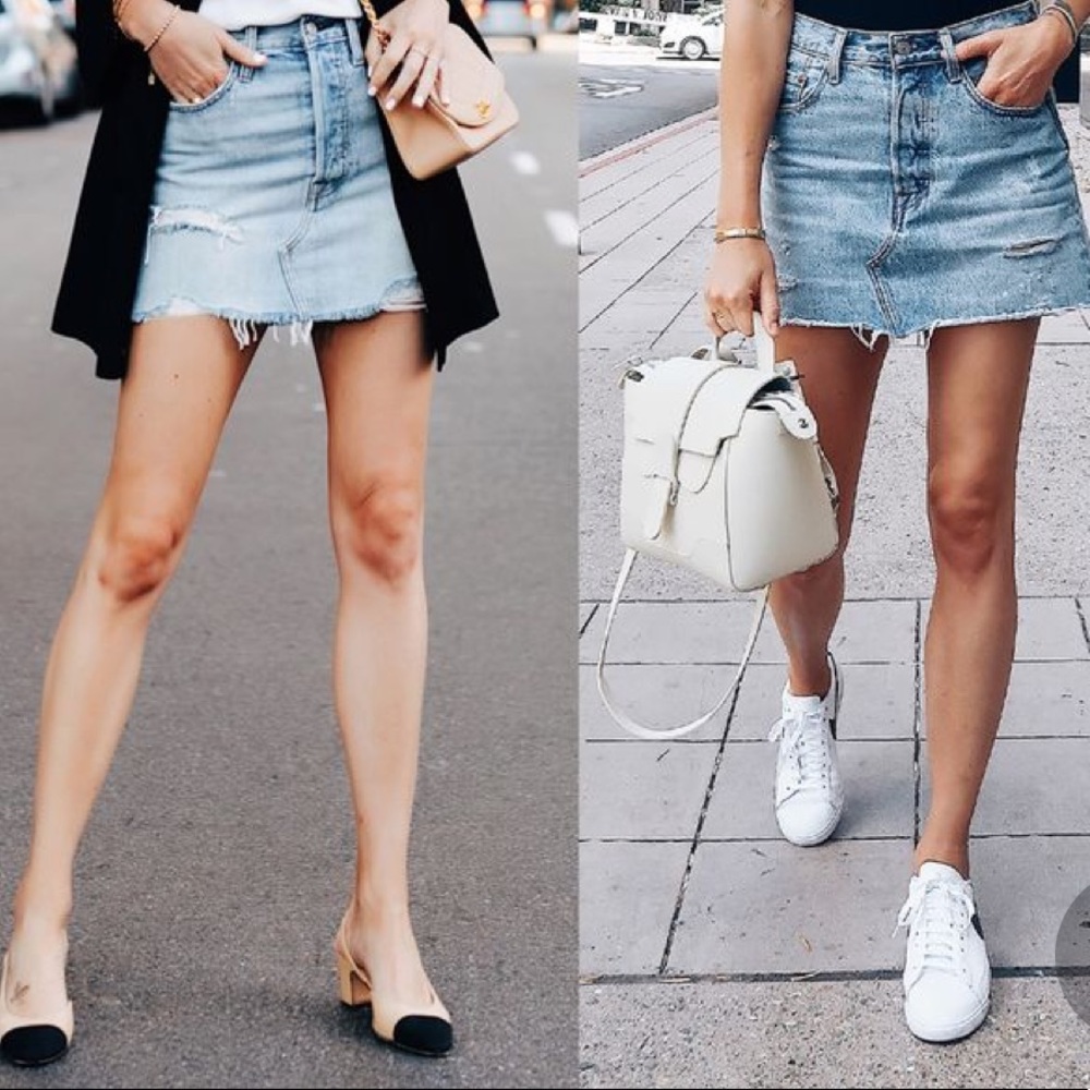 Distressed denim skirt
